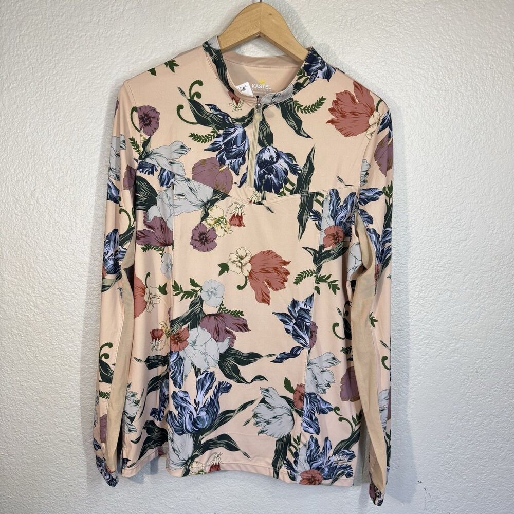 Kastel Denmark Top UPF 30 Floral Long Sleeve Fitted Stretch Active Women L NEW